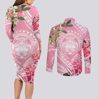 Aloha Hawaii Maui Couples Matching Long Sleeve Bodycon Dress and Long Sleeve Button Shirt Goddess Lokelani Rose LT7 - Polynesian Pride