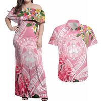 Aloha Hawaii Maui Couples Matching Off Shoulder Maxi Dress and Hawaiian Shirt Goddess Lokelani Rose