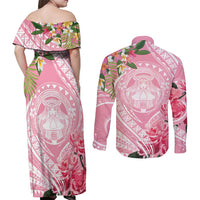 Aloha Hawaii Maui Couples Matching Off Shoulder Maxi Dress and Long Sleeve Button Shirt Goddess Lokelani Rose LT7 - Polynesian Pride