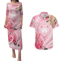 Aloha Hawaii Maui Couples Matching Puletasi and Hawaiian Shirt Goddess Lokelani Rose