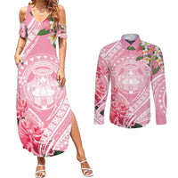 Aloha Hawaii Maui Couples Matching Summer Maxi Dress and Long Sleeve Button Shirt Goddess Lokelani Rose LT7 Pink - Polynesian Pride