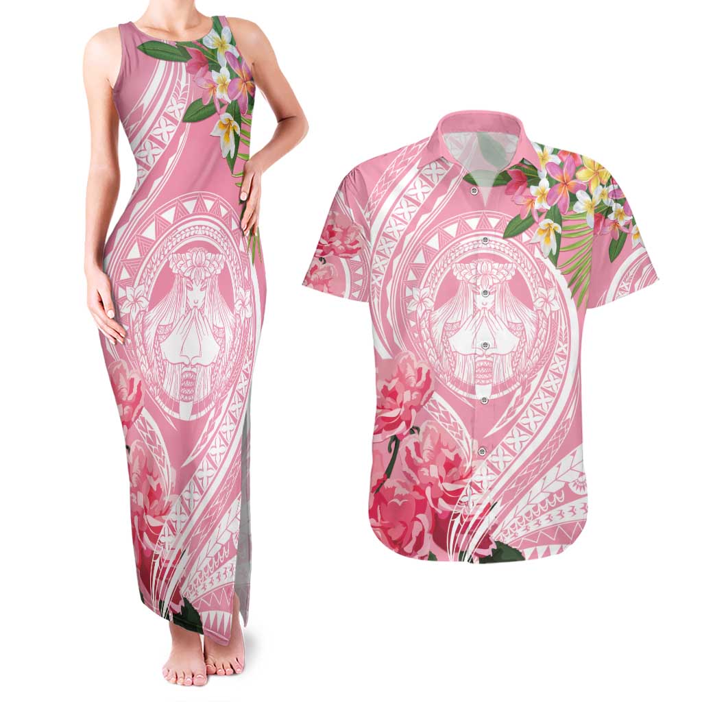 Aloha Hawaii Maui Couples Matching Tank Maxi Dress and Hawaiian Shirt Goddess Lokelani Rose