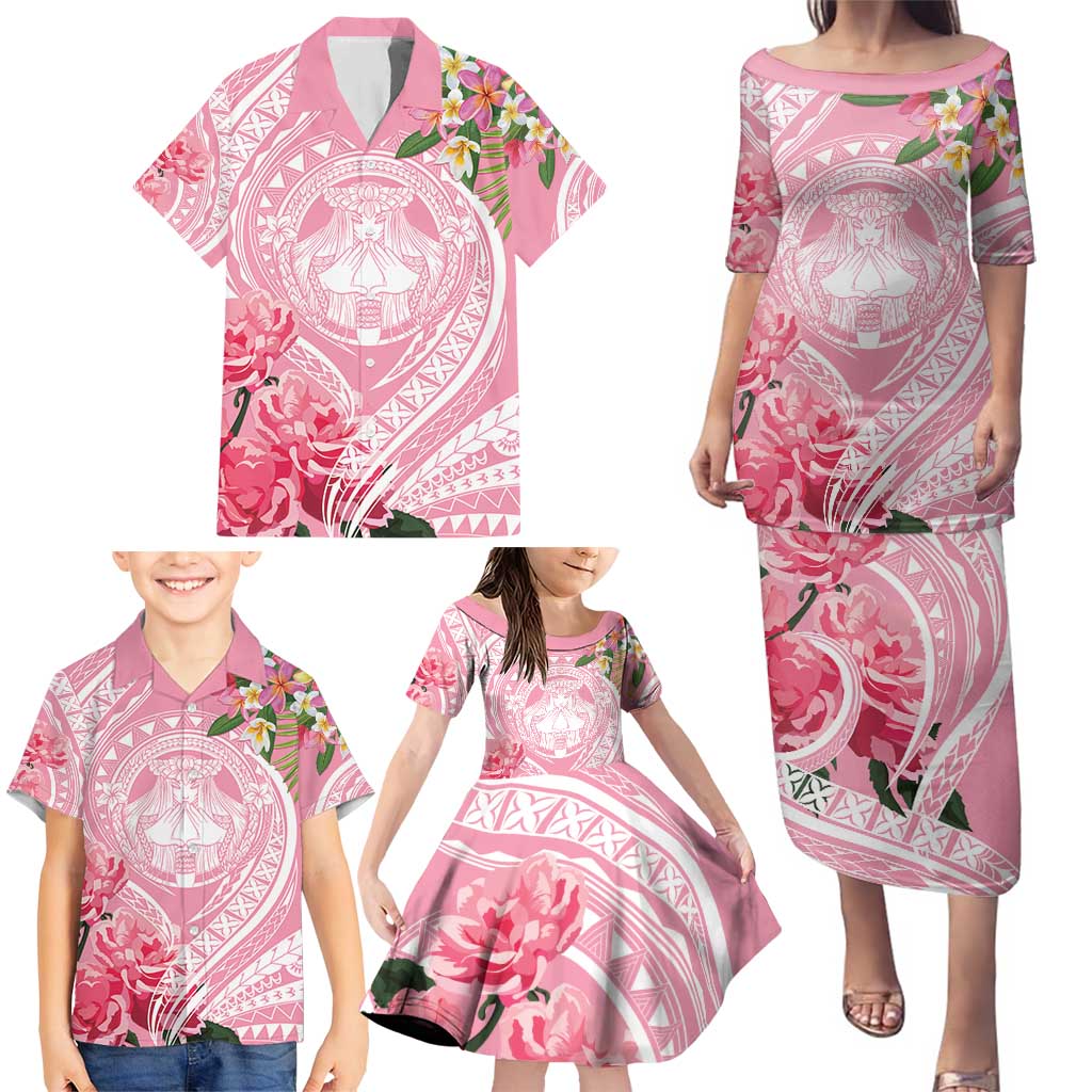 Aloha Hawaii Maui Family Matching Puletasi and Hawaiian Shirt Goddess Lokelani Rose