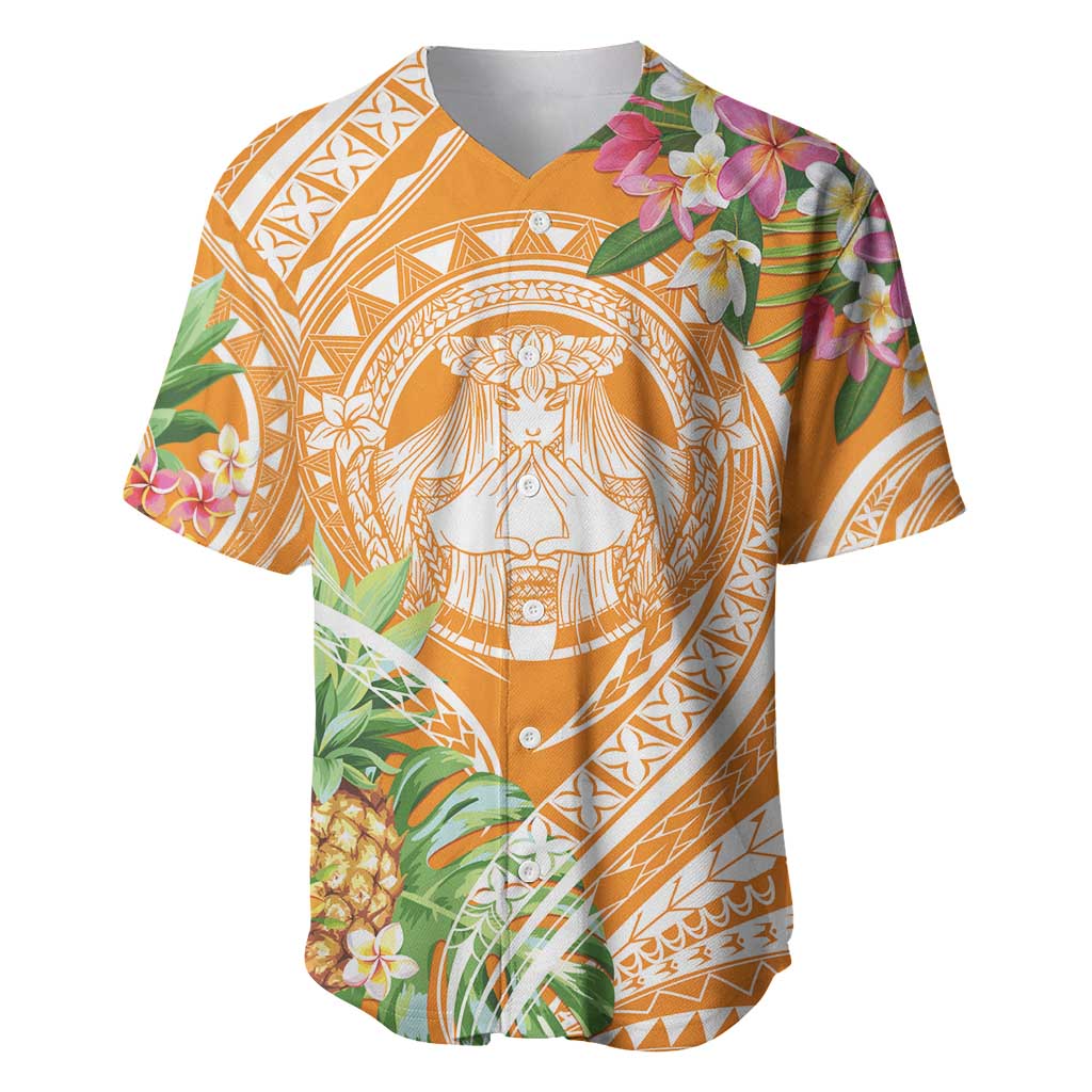 Aloha Hawaii Lanai Baseball Jersey Frangipani Mix Pineapple LT7 Orange - Polynesian Pride