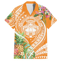 Aloha Hawaii Lanai Family Matching Off The Shoulder Long Sleeve Dress and Hawaiian Shirt Frangipani Mix Pineapple