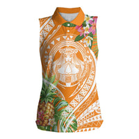 Aloha Hawaii Lanai Women Sleeveless Polo Shirt Frangipani Mix Pineapple LT7 Female Orange - Polynesian Pride