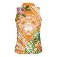 Aloha Hawaii Lanai Women Sleeveless Polo Shirt Frangipani Mix Pineapple LT7 - Polynesian Pride