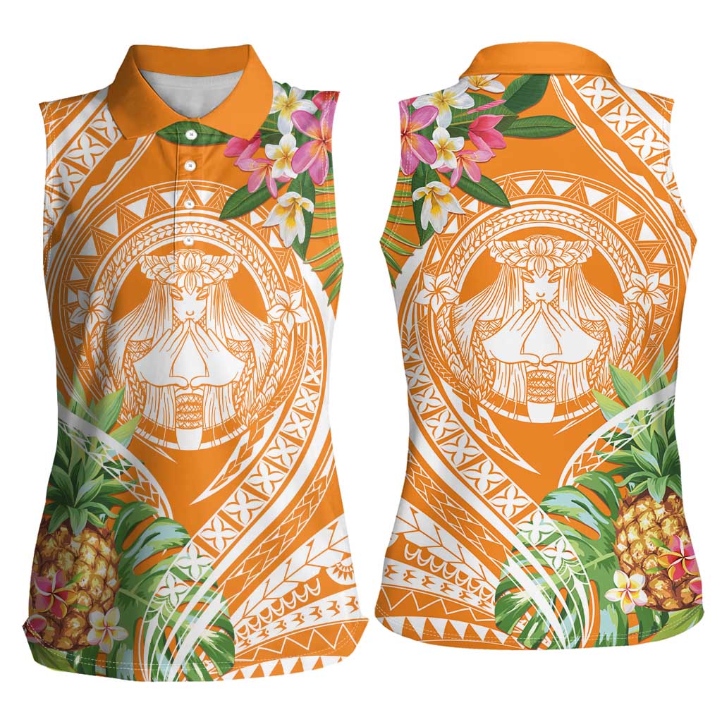 Aloha Hawaii Lanai Women Sleeveless Polo Shirt Frangipani Mix Pineapple LT7 - Polynesian Pride