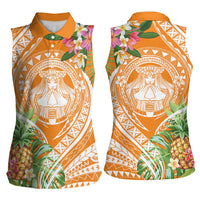 Aloha Hawaii Lanai Women Sleeveless Polo Shirt Frangipani Mix Pineapple LT7 - Polynesian Pride