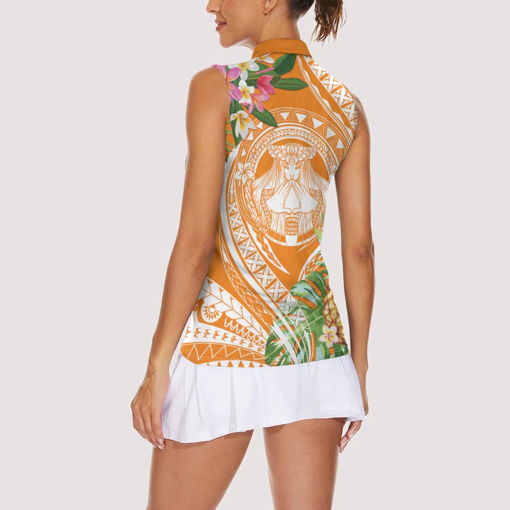 Aloha Hawaii Lanai Women Sleeveless Polo Shirt Frangipani Mix Pineapple LT7 - Polynesian Pride