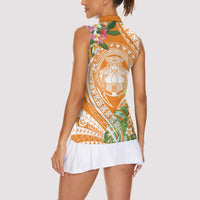 Aloha Hawaii Lanai Women Sleeveless Polo Shirt Frangipani Mix Pineapple LT7 - Polynesian Pride