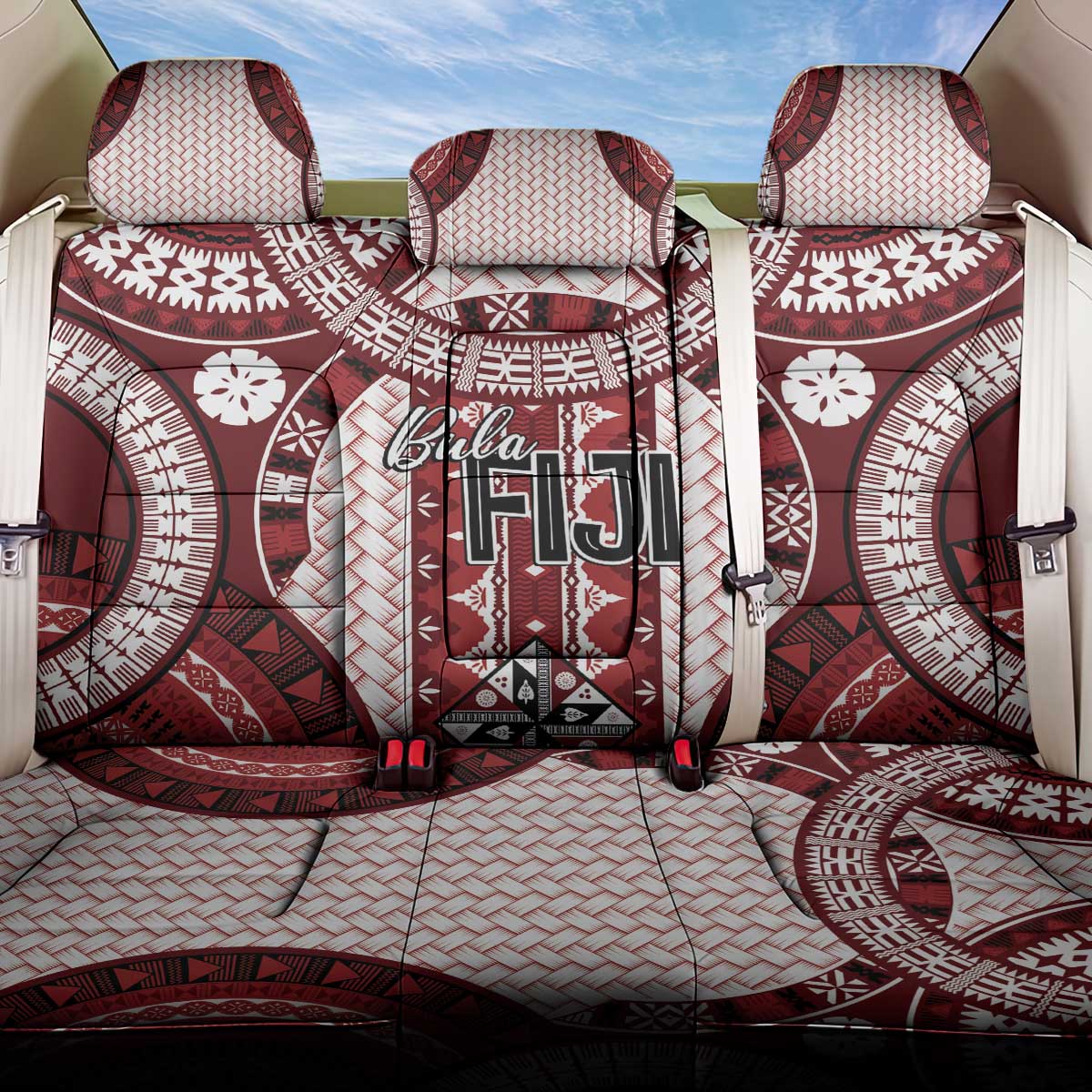 Bula Fiji Vintage Back Car Seat Cover Scarlet Masi Motifs