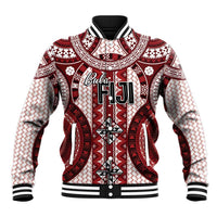 Bula Fiji Vintage Baseball Jacket Scarlet Masi Motifs LT7 Unisex Scarlet - Polynesian Pride