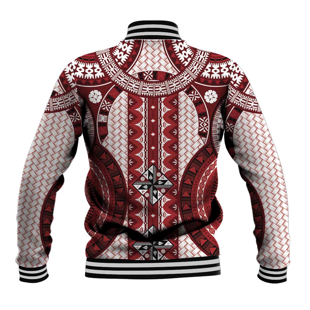 Bula Fiji Vintage Baseball Jacket Scarlet Masi Motifs LT7 - Polynesian Pride