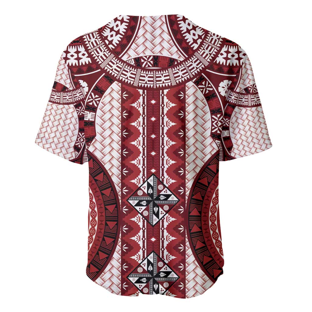 Bula Fiji Vintage Baseball Jersey Scarlet Masi Motifs LT7 - Polynesian Pride