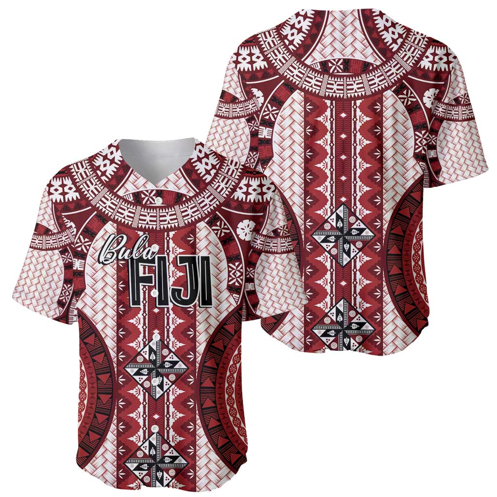 Bula Fiji Vintage Baseball Jersey Scarlet Masi Motifs LT7 - Polynesian Pride