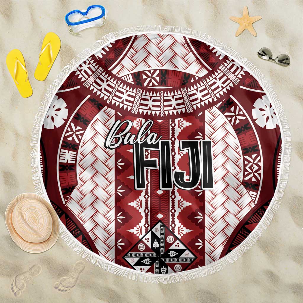 Bula Fiji Vintage Beach Blanket Scarlet Masi Motifs