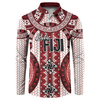 Bula Fiji Vintage Button Sweatshirt Scarlet Masi Motifs LT7 Scarlet - Polynesian Pride