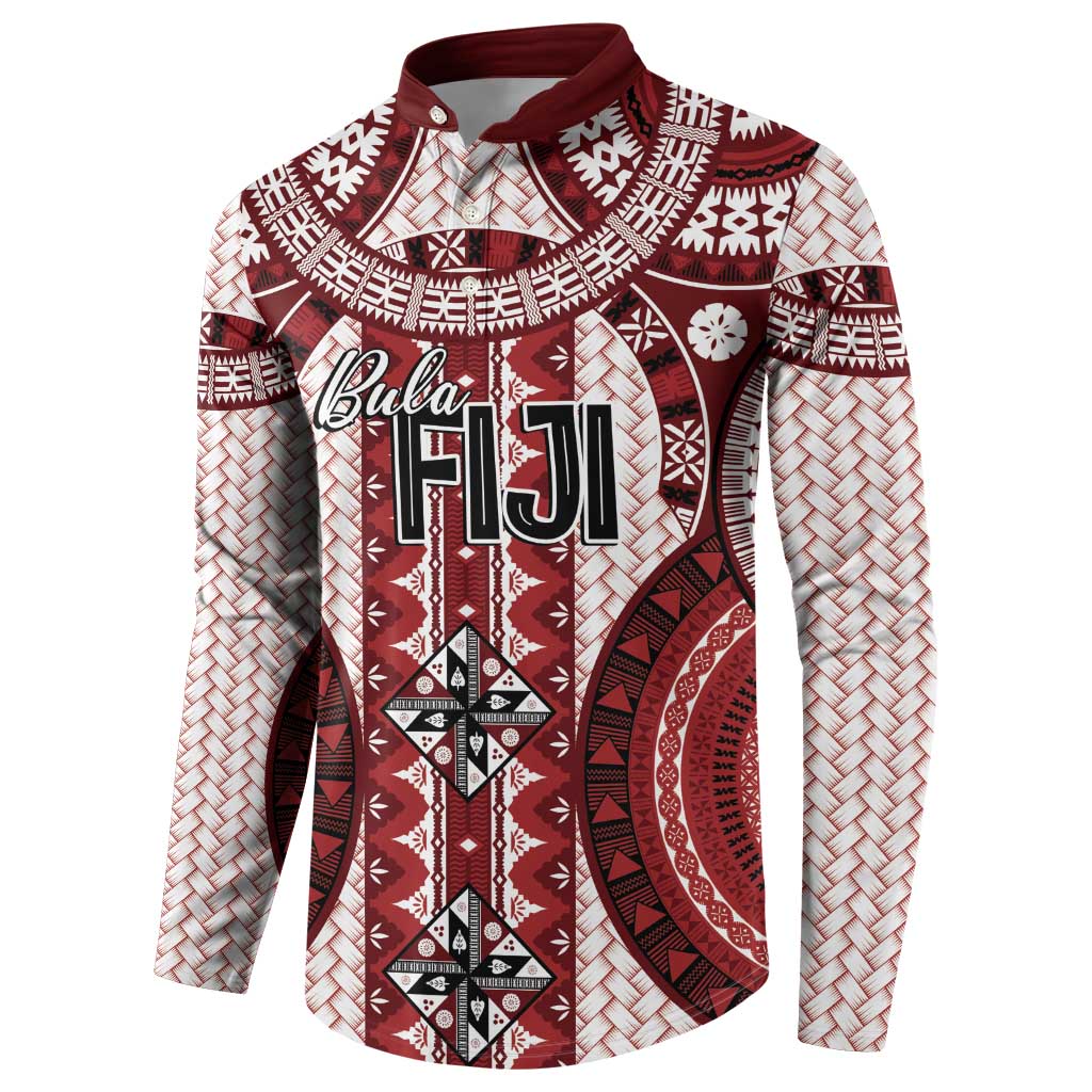 Bula Fiji Vintage Button Sweatshirt Scarlet Masi Motifs LT7 - Polynesian Pride