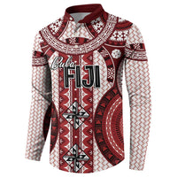 Bula Fiji Vintage Button Sweatshirt Scarlet Masi Motifs LT7 - Polynesian Pride