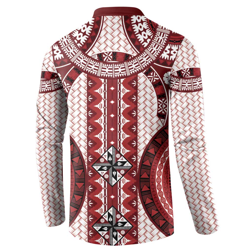 Bula Fiji Vintage Button Sweatshirt Scarlet Masi Motifs LT7 - Polynesian Pride