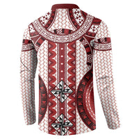 Bula Fiji Vintage Button Sweatshirt Scarlet Masi Motifs LT7 - Polynesian Pride