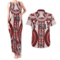 Bula Fiji Vintage Couples Matching Tank Maxi Dress and Hawaiian Shirt Scarlet Masi Motifs