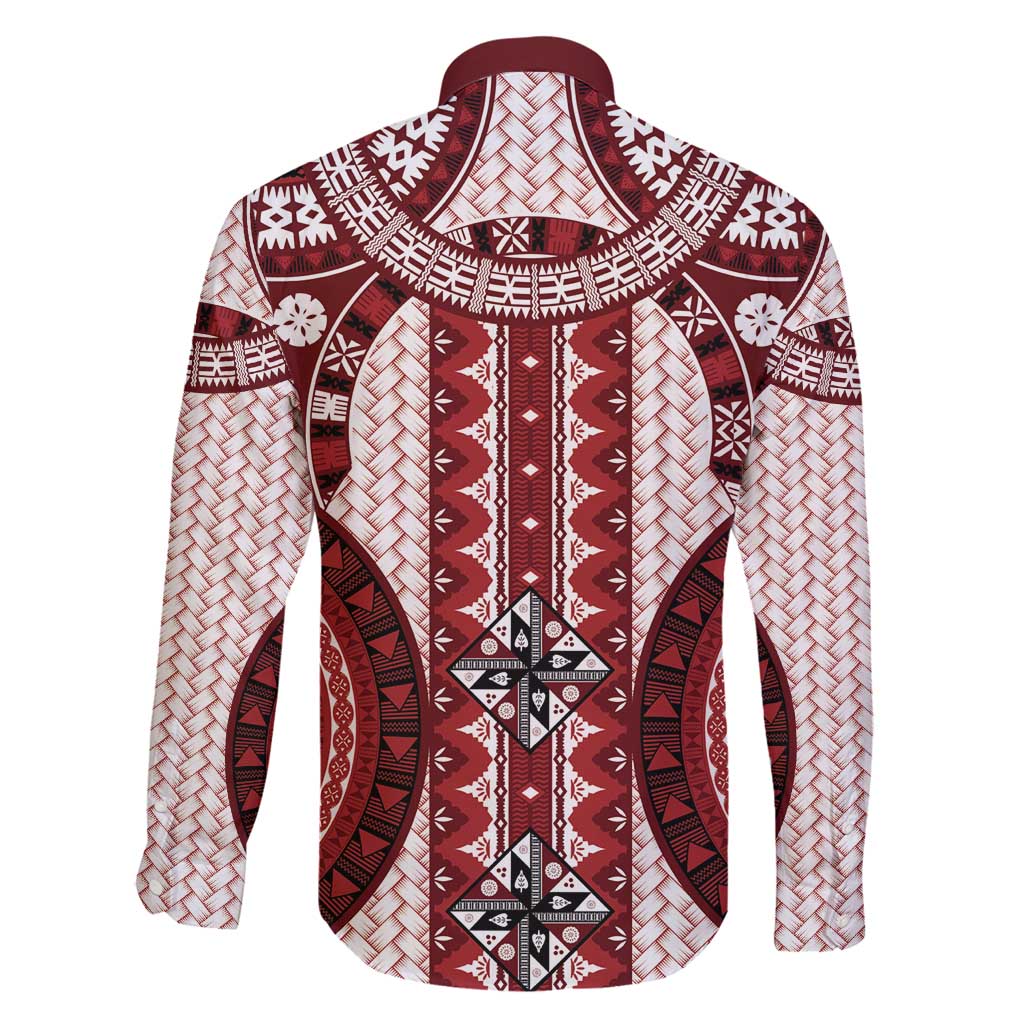 Bula Fiji Vintage Family Matching Long Sleeve Bodycon Dress and Hawaiian Shirt Scarlet Masi Motifs