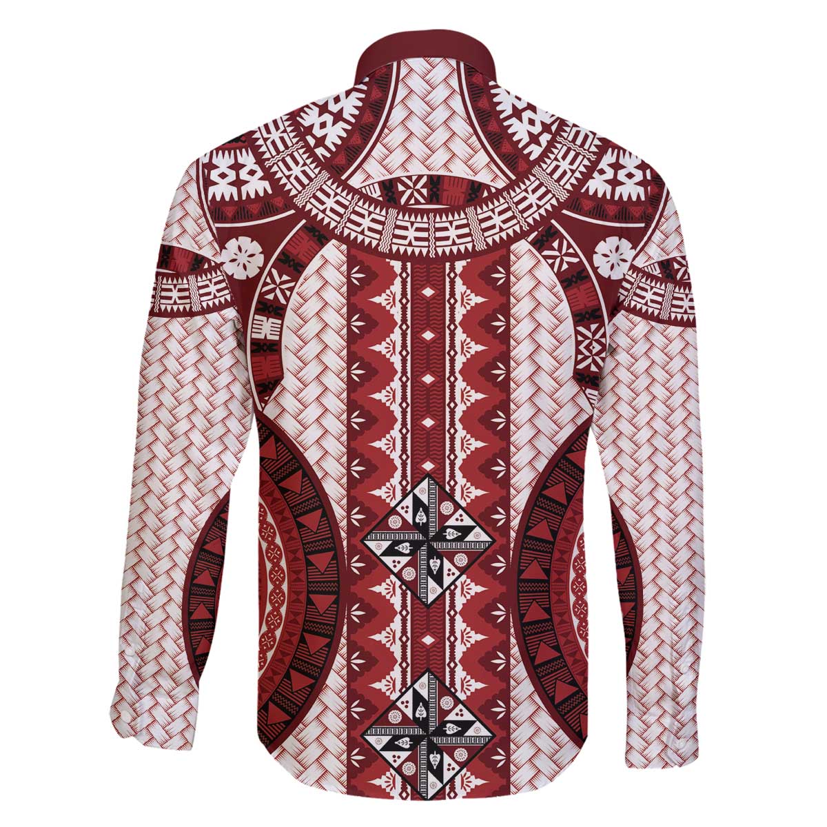 Bula Fiji Vintage Family Matching Off The Shoulder Long Sleeve Dress and Hawaiian Shirt Scarlet Masi Motifs