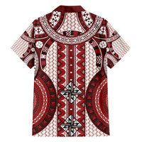 Bula Fiji Vintage Family Matching Puletasi and Hawaiian Shirt Scarlet Masi Motifs
