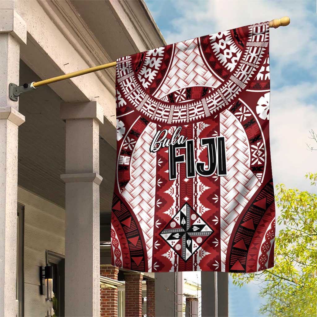 Bula Fiji Vintage Garden Flag Scarlet Masi Motifs LT7 House Flag Scarlet - Polynesian Pride