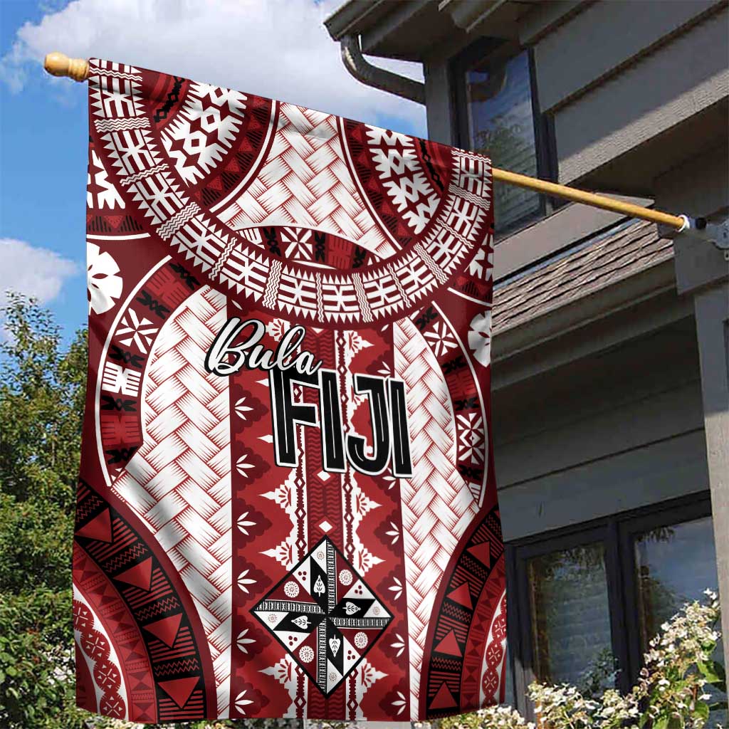Bula Fiji Vintage Garden Flag Scarlet Masi Motifs LT7 - Polynesian Pride
