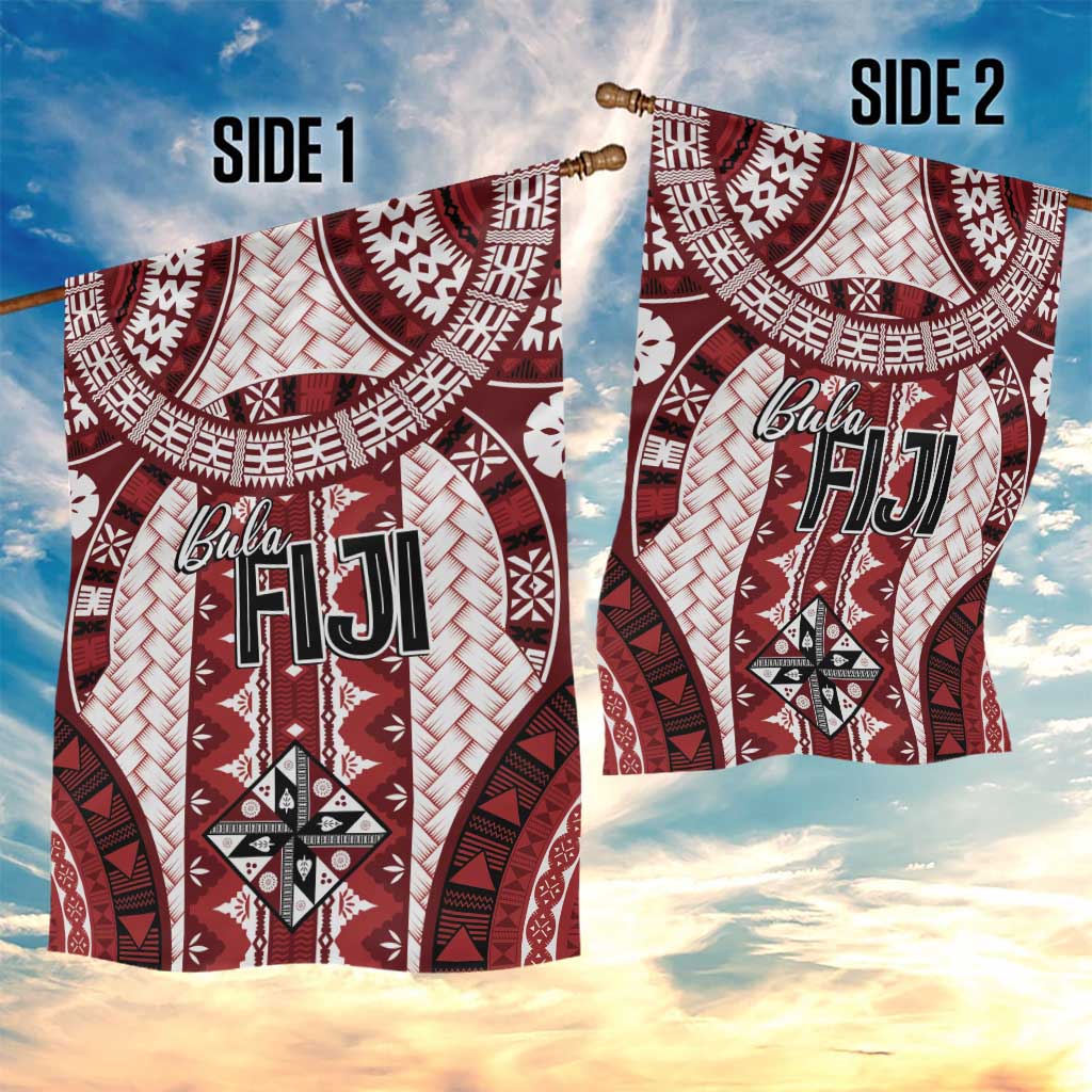 Bula Fiji Vintage Garden Flag Scarlet Masi Motifs LT7 - Polynesian Pride
