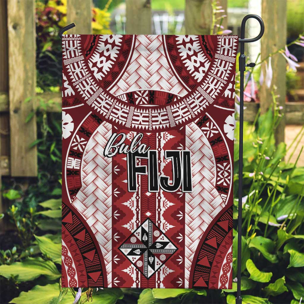 Bula Fiji Vintage Garden Flag Scarlet Masi Motifs LT7 Garden Flag Scarlet - Polynesian Pride