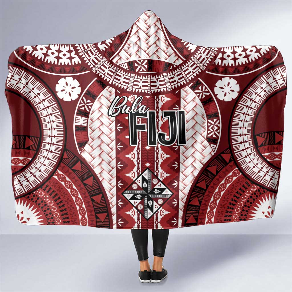 Bula Fiji Vintage Hooded Blanket Scarlet Masi Motifs LT7 One Size Scarlet - Polynesian Pride