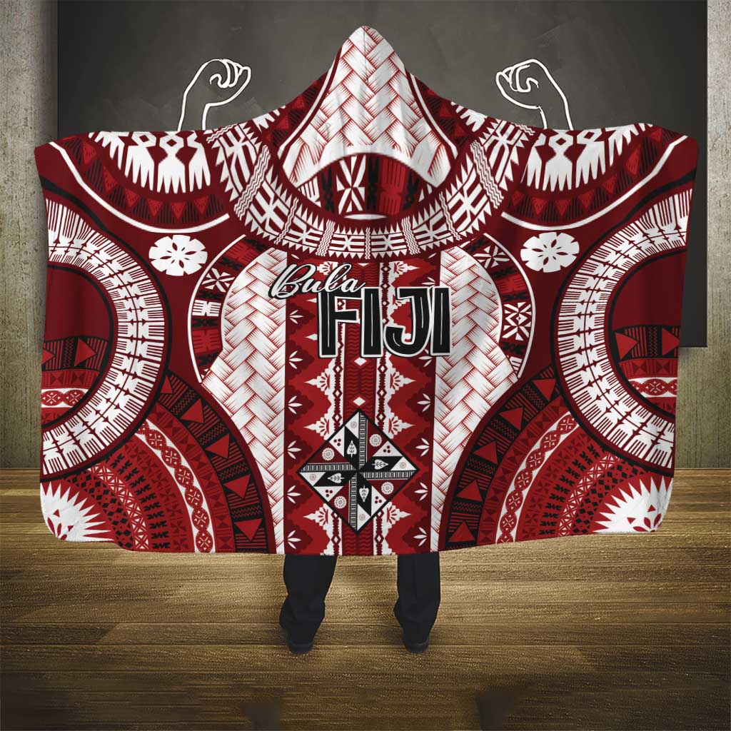Bula Fiji Vintage Hooded Blanket Scarlet Masi Motifs LT7 - Polynesian Pride