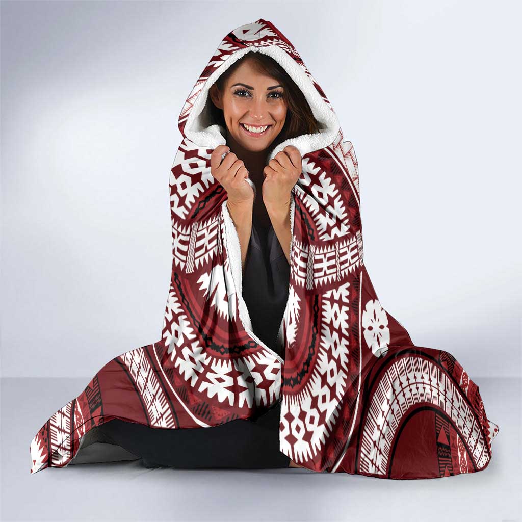 Bula Fiji Vintage Hooded Blanket Scarlet Masi Motifs LT7 - Polynesian Pride