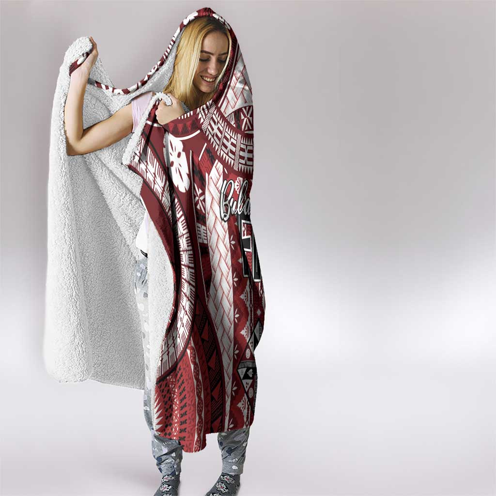 Bula Fiji Vintage Hooded Blanket Scarlet Masi Motifs LT7 - Polynesian Pride