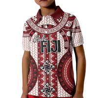 Bula Fiji Vintage Kid Polo Shirt Scarlet Masi Motifs LT7 Kid Scarlet - Polynesian Pride