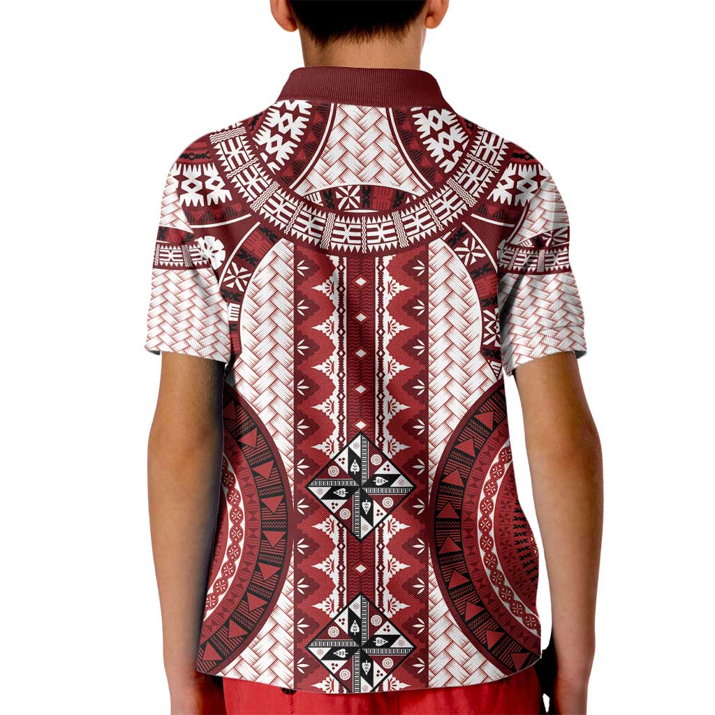 Bula Fiji Vintage Kid Polo Shirt Scarlet Masi Motifs LT7 - Polynesian Pride