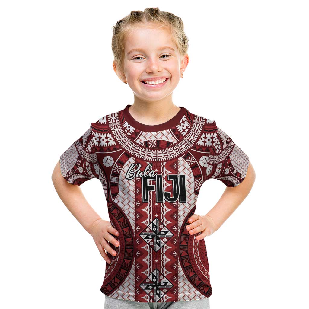 Bula Fiji Vintage Kid T Shirt Scarlet Masi Motifs LT7 Scarlet - Polynesian Pride