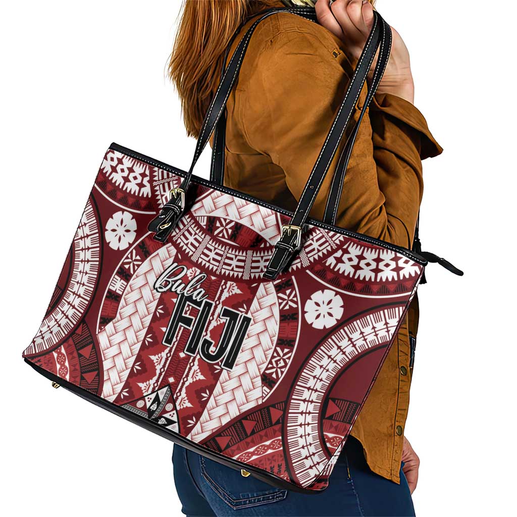 Bula Fiji Vintage Leather Tote Bag Scarlet Masi Motifs