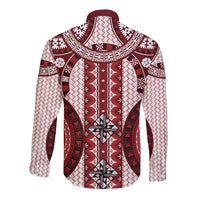Bula Fiji Vintage Long Sleeve Button Shirt Scarlet Masi Motifs LT7 - Polynesian Pride