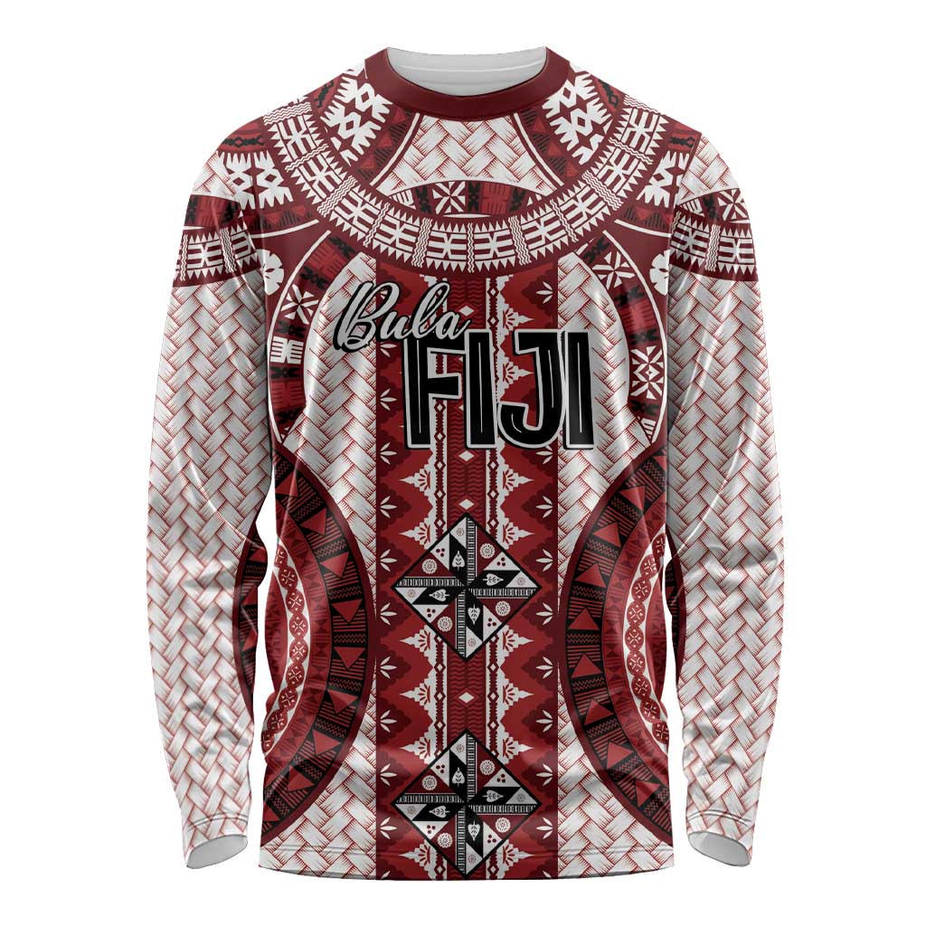 Bula Fiji Vintage Long Sleeve Shirt Scarlet Masi Motifs LT7 Unisex Scarlet - Polynesian Pride