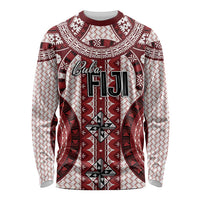 Bula Fiji Vintage Long Sleeve Shirt Scarlet Masi Motifs LT7 Unisex Scarlet - Polynesian Pride