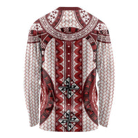 Bula Fiji Vintage Long Sleeve Shirt Scarlet Masi Motifs LT7 - Polynesian Pride