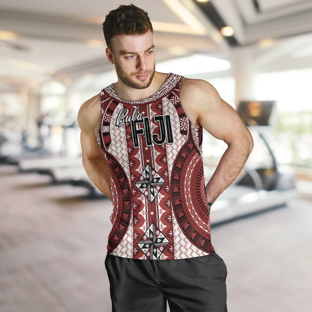 Bula Fiji Vintage Men Tank Top Scarlet Masi Motifs LT7 Scarlet - Polynesian Pride
