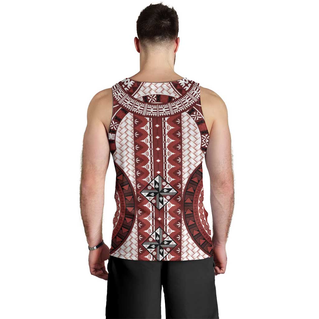 Bula Fiji Vintage Men Tank Top Scarlet Masi Motifs LT7 - Polynesian Pride