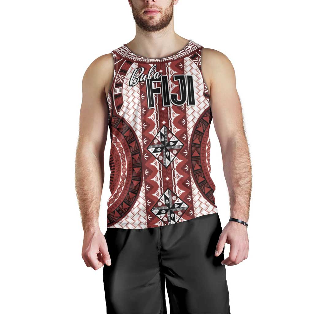 Bula Fiji Vintage Men Tank Top Scarlet Masi Motifs LT7 - Polynesian Pride
