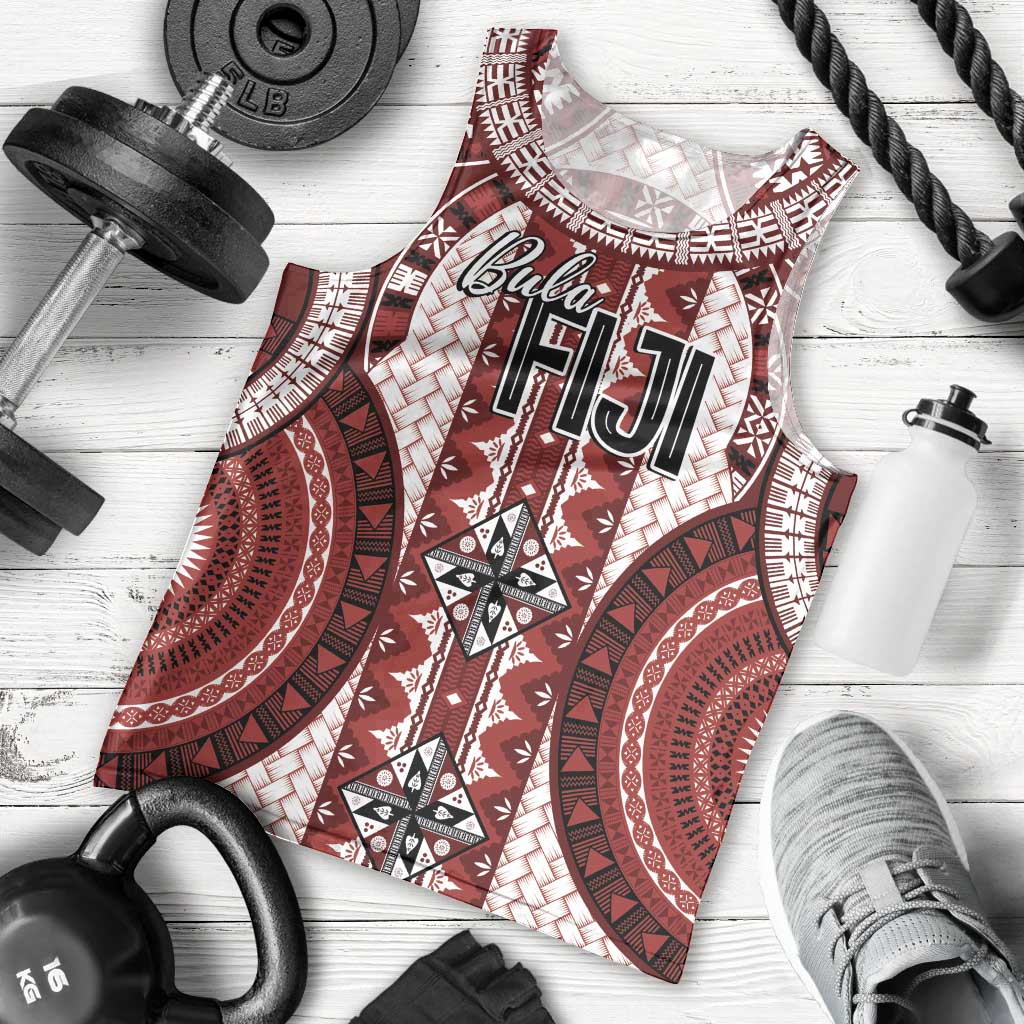 Bula Fiji Vintage Men Tank Top Scarlet Masi Motifs LT7 - Polynesian Pride